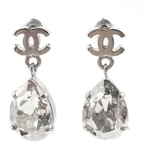 CHANEL Silver Teardrop Crystal Earrings